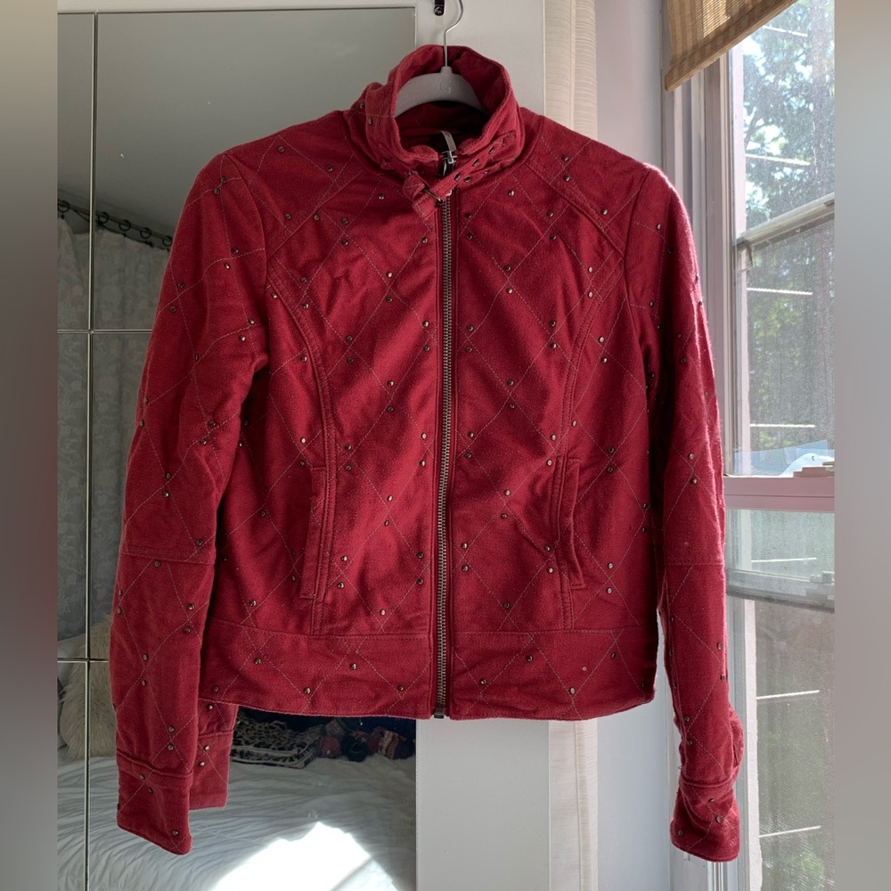 Free People Studded Moto Jacket in Brick XS with Buckles and Stud details